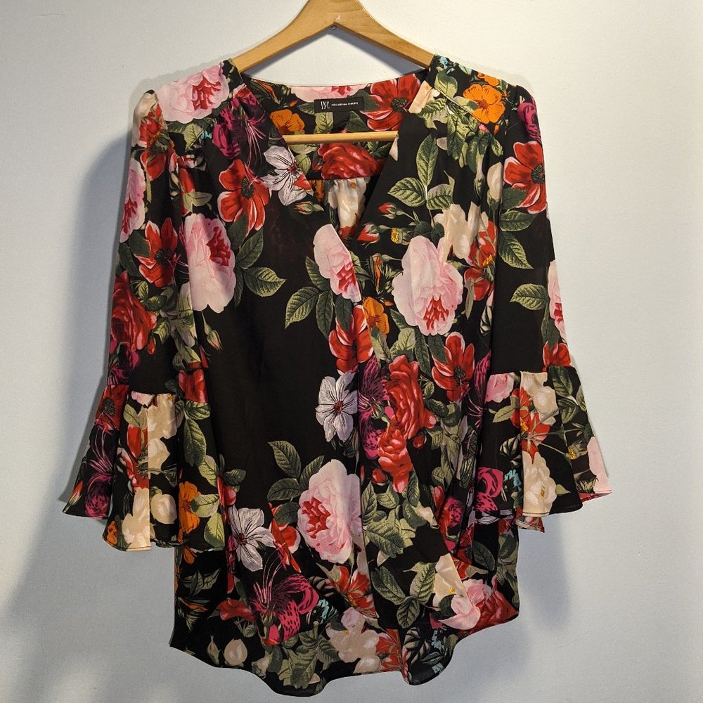 INC Floral Print Blouse Full Sleeves large - Picture 1 of 5
